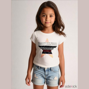 Tommy Hilfiger Girls Flippable Sequin Crewneck T-Shirt, Short Sleeve